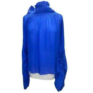 Saint Laurent Ruched Off Shoulder Sheer Silk Top, NEW, MSRP 2,400